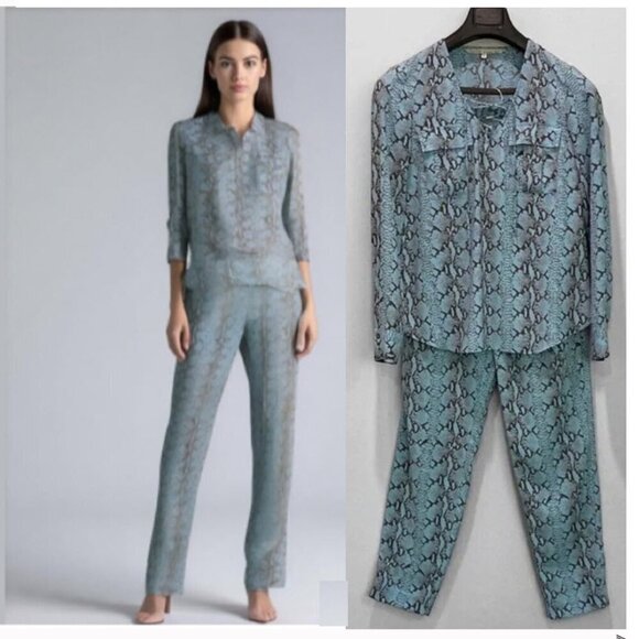 RACHEL Roy Snakeskin Blue Top and Pant Suit Size Small - Picture 1 of 16